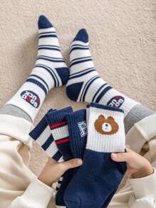 4 Paar Cartoon Buchstaben-Muster Knöchelsocken, Freizeitsocken für Studenten, Herbst/Winter