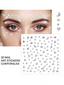 4Sheets/Set Sparkling Rhinestone Face Stickers - 864pcs 3D Rhinestone Face Gems With Tear Drop Shape,Moon,Star,Heart & Butterfly Shape - Perfect For Stage Performance, DIY, Holiday Party (Makeup Carnival Dance Eye Face Decoration)