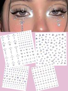 4Sheets/Set Sparkling Rhinestone Face Stickers - 864pcs 3D Rhinestone Face Gems With Tear Drop Shape,Moon,Star,Heart & Butterfly Shape - Perfect For Stage Performance, DIY, Holiday Party (Makeup Carnival Dance Eye Face Decoration)