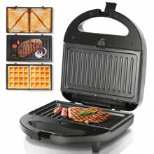 3 In 1 Sandwich Maker: Electric Sandwich Maker, Grill And Waffle Maker, 3 Removable Non-Stick And Interchangeable Plates, Thermostat, Cold Touch Handle, Vertical Storage, 750 W - EU E Type Plug(220-240V) - View 2
