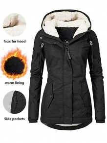 Plus Size Women's Thickened Hooded Parka Jacket - Black - View 1