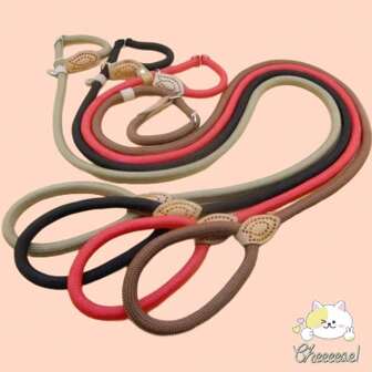 Anti-Riot Choke Chain Leash, Nylon Stitched Leather Pet Dog Leash, Thicker & Longer Dog Training Lead With P Rope