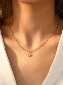 1 件优雅简约别致独特设计不锈钢唇链单钻项链，送给女士的礼物 - 項鍊 - 查看 1