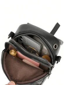 Túi đeo chéo Mini Argyle Quilted, Túi điện thoại nắp gập bằng da PU màu đen dành cho nữ có dây đeo có thể điều chỉnh, nhẹ và thời trang - màu đen - Xem 6