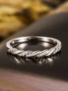 1pc Minimalist 925 Sterling Silver Micro-Inlaid Diamond Ring, Classic Versatile Thin Band, Suitable For Business Events/Daily Wear, High-Quality Jewelry Gift For Family And Friends