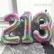 1pc 40-Inch Ombre Rainbow Giant Number Balloon, Photo Prop Birthday Decor