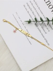 1pc Customized Name Stainless Steel Bracelet, Cute Flower/Heart DIY Birthday Gift, Darling Boys Girls Jewelry, Suitable For Anniversary, Birthday For Boys And Girls, Fun And Meaningful Gift 12cm+3cm