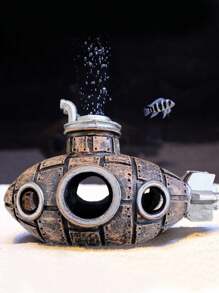 1pc Underwater Submarine Wreckage Hideout Aquarium Decor Ornament Suitable For Fish Tank, All Season