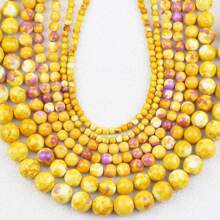 4/6/8/10/12mm 黄紫色天然合成 Chloromelas 珠，高品质圆形隔珠，适用于 DIY 手链项链耳环珠宝制作配件装饰 - 雨菜石黃紫色 - 查看 6