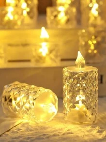24 piezas de velas LED sin llama con efecto de llama parpadeante, incluye baterías, adecuadas para Navidad, Día de San Valentín, Ramadán, Pascua, bodas, recepciones de bodas (amarillo) - transparente - Ver 6