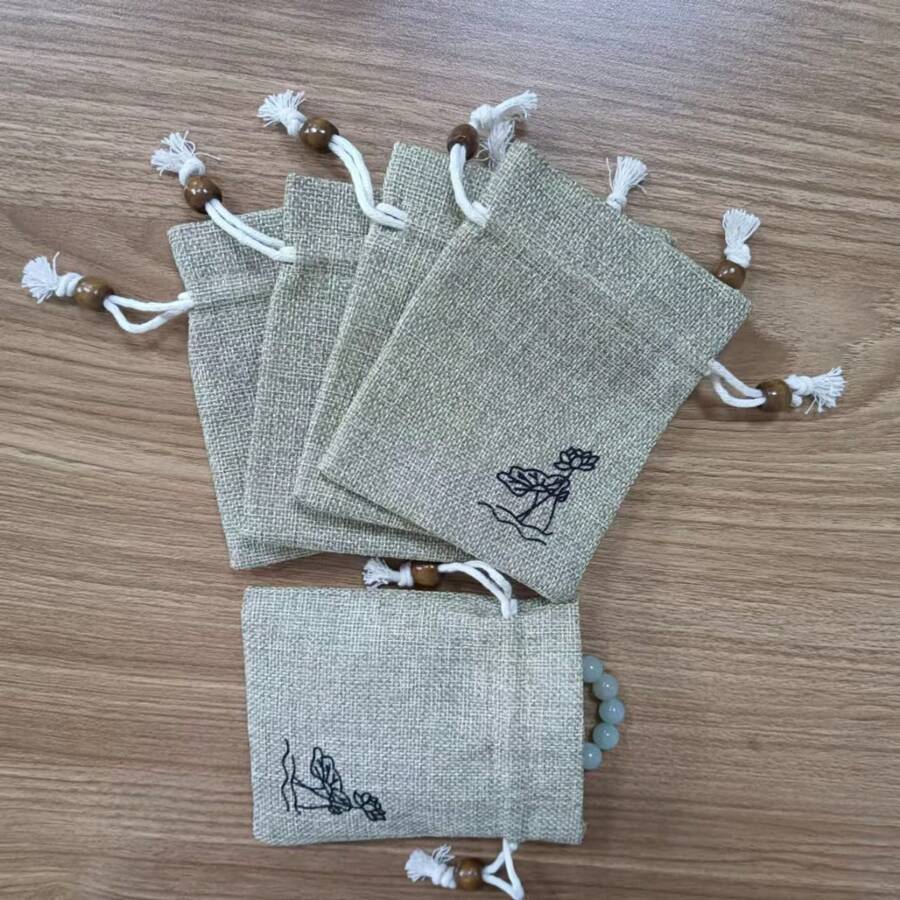 3pcs/5pcs Festival Party Gift Packaging Bags, Vintage Style Antique Jewelry Storage Pouches, Jewelry Accessories, Earphones Storage Drawstring Linen-Like Bags, Valentine Gift