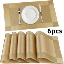 2/4/6pcs Gold/Silver Placemats, Heat-Resistant Non-Slip Washable PVC Table Mats, Easy Clean Woven Vinyl Dinner Mats For Kitchen Dining Table