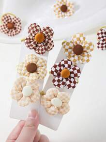 10pcs Girls Baby Kids Khaki Fabric Plaid Flower Pattern Cute Princess Hair Accessories Scrunchies Rubber Bands Hair Ties Headbands Hair Decorations For Little Girls