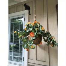 22" Nasturtium Artificial Faux Plant In Hanging Basket Home Decor. Retail $84