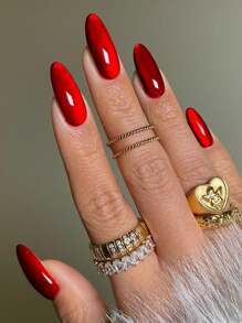 10 piezas de uñas postizas elegantes y de alta gama de forma almendrada tipo ojo de gato color rojo cereza hechas a mano de manera artesanal
