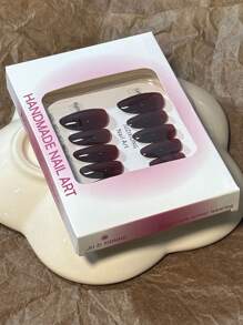 10 piezas de uñas postizas elegantes y de alta gama de forma almendrada tipo ojo de gato color rojo cereza hechas a mano de manera artesanal