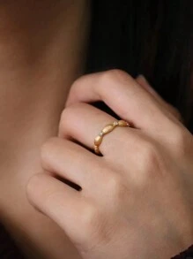 1 pieza Anillo de compromiso vintage con textura chapado en oro de 18 quilates para mujer, anillo ligero de uso diario de lujo de plata de ley 925