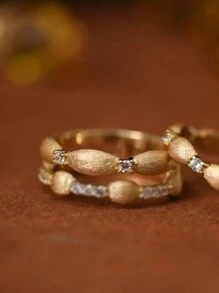 1 pieza Anillo de compromiso vintage con textura chapado en oro de 18 quilates para mujer, anillo ligero de uso diario de lujo de plata de ley 925