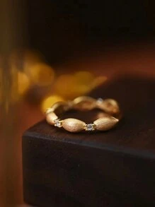 1 pieza Anillo de compromiso vintage con textura chapado en oro de 18 quilates para mujer, anillo ligero de uso diario de lujo de plata de ley 925
