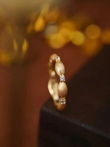 1 pieza Anillo de compromiso vintage con textura chapado en oro de 18 quilates para mujer, anillo ligero de uso diario de lujo de plata de ley 925