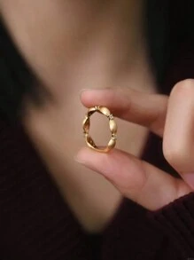 1 pieza Anillo de compromiso vintage con textura chapado en oro de 18 quilates para mujer, anillo ligero de uso diario de lujo de plata de ley 925