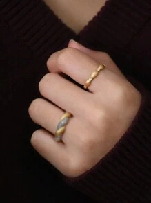 1 pieza Anillo de compromiso vintage con textura chapado en oro de 18 quilates para mujer, anillo ligero de uso diario de lujo de plata de ley 925