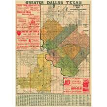 Vintage Imagery Old Dallas Texas Map Vintage Historical Map Antique Restoration Hardware Style Map Of Dallas Texas Wall Map Texas Map - 彩色 - 查看 1