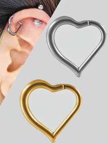 1 件装不锈钢心形耳环环铰链耳甲软骨袖口耳骨耳轮耳垂身体穿孔首饰女士 - 如圖 - 查看 9