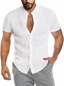 Men's Premium Linen New Year Shirt - 白色 - 查看 1