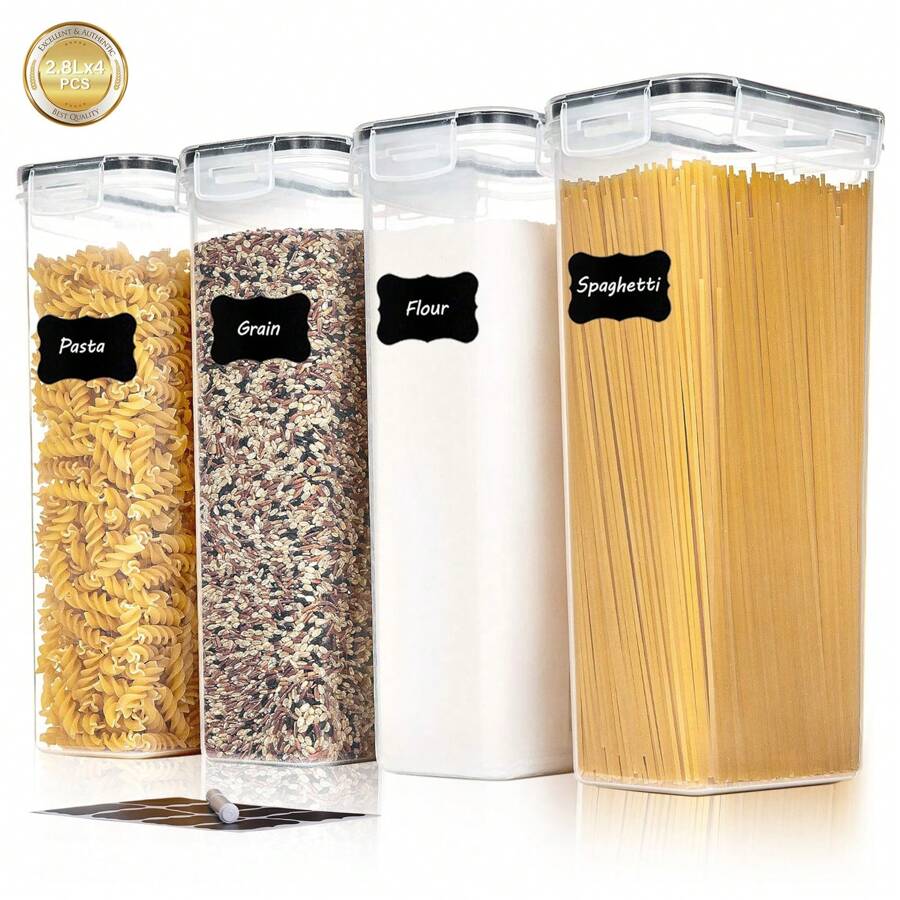 4pcs Large Airtight Food Storage Container With Lids, Used For Storing Pasta, Flour, Sugar, Noodles, Tea, Nuts And Coffee Beans In Kitchen - Putih - View 1