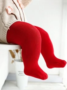 1pc Girls/Infants Red Christmas Leggings, Fashionable Tights Suitable For Christmas Holiday