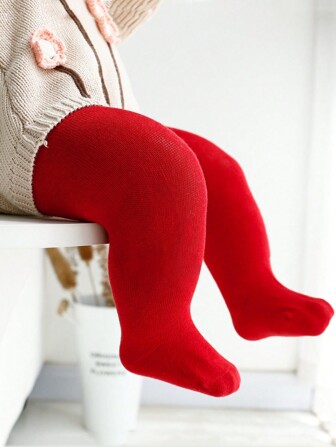 1pc Girls/Infants Red Christmas Leggings, Fashionable Tights Suitable For Christmas Holiday