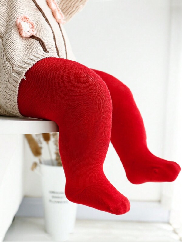 1pc Girls/Infants Red Christmas Leggings, Fashionable Tights Suitable For Christmas Holiday