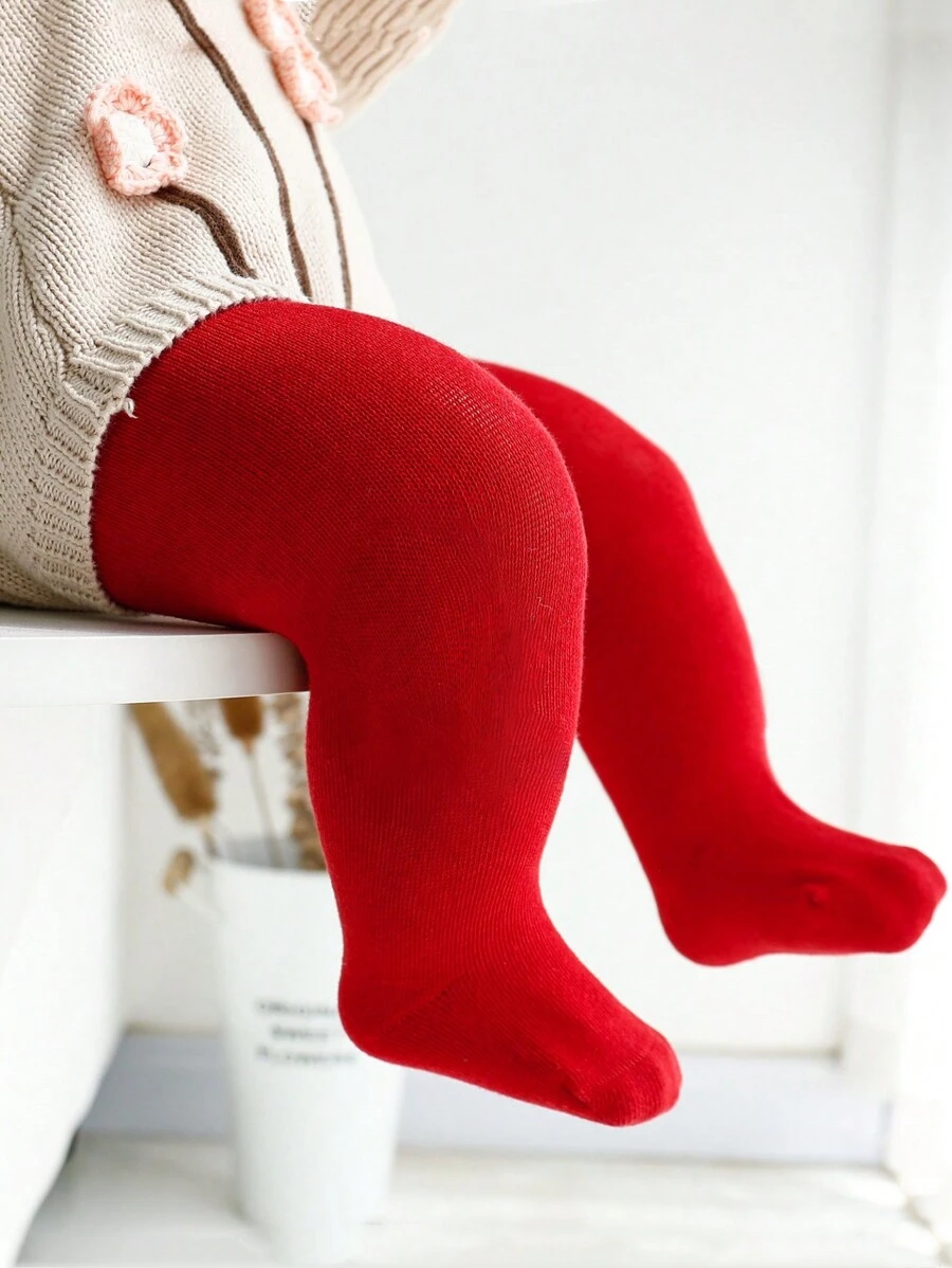 1pc Girls/Infants Red Christmas Leggings, Fashionable Tights Suitable For Christmas Holiday