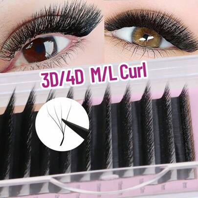12 file di ciglie M Curl 3D 4D a forma di quadrifoglio W, ventagli premontati a mano, effetto occhio di gatto, vassoi di ciglie in cashmere nero volume pronte, estensioni di ciglie, ciuffetti di ciglie, ciglie singole, ciglie, ciglie finte