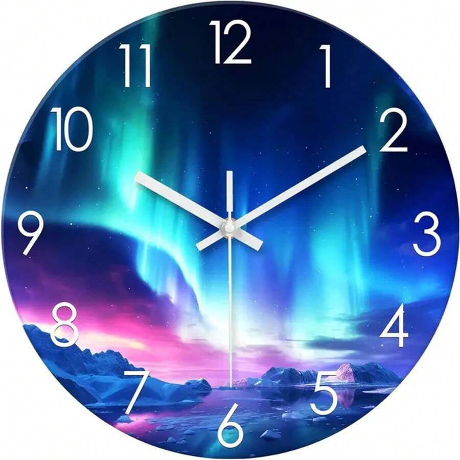 1 件 12 英寸电池供电静音石英玻璃挂钟，无滴答声，大号可读数字，装饰性现代艺术家居礼物，适合客厅、卧室、办公室 - 漸變紫 - 查看 1