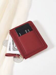 SOUTHLAND&KANGAROO Flip Cover Letter Embossed Zipper Small Wallet Coin Pocket Small Bifold Slim Wallet Thin Lightweight Multi Layer Portable ID Card Card Minimalist Fashion Modern For Anniversary For Christmas On Valentine's Day For Birthday Gift For Couple For For Girls For Lady For Female Bag School Supplies For School Dorm Room & Back To School Card Holder Card Holder Wallet Business Card Holder Credit Card Holder Card Holder Women For Women Wallet Mini Wallet Purse Wallet Card Wallet - Burgundy - View 3