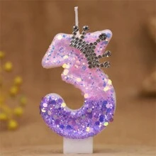 粉色和紫色水钻皇冠闪光蜡烛，数字生日蛋糕装饰，适合派对、周年纪念、生日、自制 DIY 数字蜡烛 - 彩色 - 查看 10