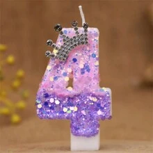 粉色和紫色水钻皇冠闪光蜡烛，数字生日蛋糕装饰，适合派对、周年纪念、生日、自制 DIY 数字蜡烛 - 彩色 - 查看 11