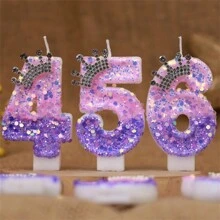 粉色和紫色水钻皇冠闪光蜡烛，数字生日蛋糕装饰，适合派对、周年纪念、生日、自制 DIY 数字蜡烛 - 彩色 - 查看 6