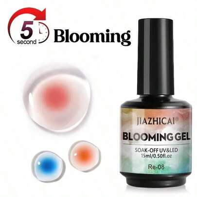 15毫升超棒美甲透明绽放凝胶UV LED花朵凝胶指甲油，可扩散呈现大理石天然石材水彩花卉印花效果，可卸美甲凝胶DIY美甲设计美甲礼物，送给女性美甲师