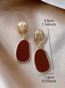 1 Pair Elegant Luxury Vintage-Style Red Enamel Geometric Design Earrings For Women, Suitable For Formal Events And Parties