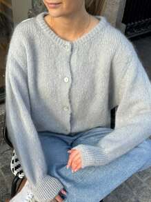 Women Button Up Sweaters Casual Lightweight Solid Color Knit Cardigans Warm Fall Knitwear For Outerwears Streetwear - Light Grey - View 3