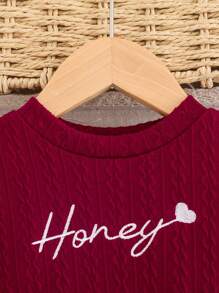 Baby Girl Embroidered English Letter Red Top And Solid Color Pants 2pcs Outfit Set, Autumn/Winter - Red - View 5