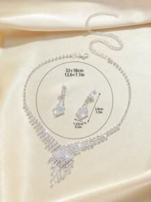 Bộ 3 chiếc/Bộ vòng cổ tua rua vuông đính đá Rhinestone kèm hoa tai và vòng tay, Bộ phụ kiện hợp thời trang dành cho phụ nữ, Thích hợp cho hàng ngày, hẹn hò, đám cưới, tiệc tùng, ngày lễ tình nhân, kỳ nghỉ - Bộ dây chuyền tinh tế - Xem 4