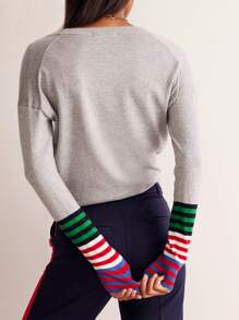 Women's Striped Cardigan V Neck Long Sleeve Button Down Knit Tops Streetwear - Grey - View 3