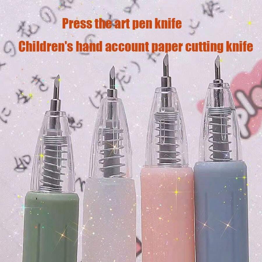 Cuchillo utilitario retráctil minimalista y creativo estilo Morandi, cuchilla de cortar papel de alta calidad simplificada para estudiantes, cuchillo de grabado de dibujos animados recargable, de vuelta a la escuela - Multicolor - Ver 1