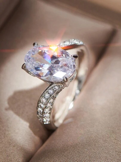 1pc Elegant Oval Zirconia Stone Ring, Suitable For Women, Proposal, Engagement, Wedding
