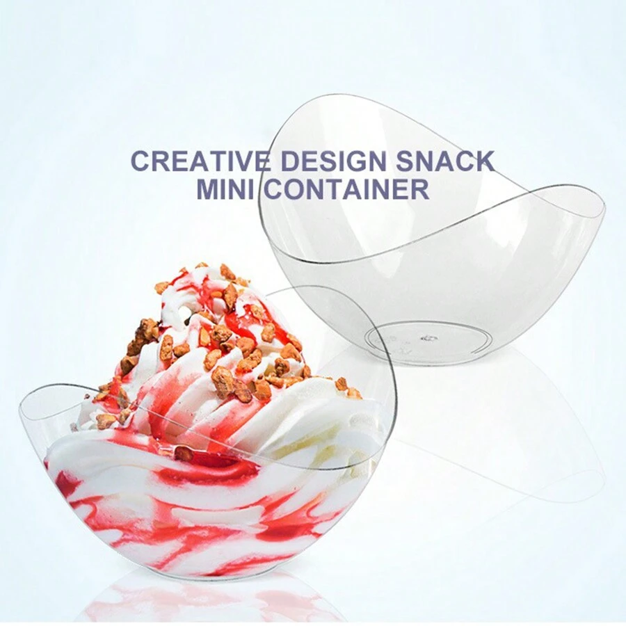 25pcs Transparent Creative Mousse Dish, Plastic Dessert/Ice Cream Plate, Reusable Disposable Food Container Tray With Dessert Spoon