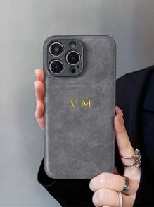 鳄鱼手机壳定制个性化名字手机壳适用于 iPhone 11/12/13/14/15/16 Pro Max Plus 奢华韩国柔软绒面革 3D DIY 雕刻字母首字母名字保护套 11 12 13 14 15 16 Pro Max 防震外壳节日礼物送给情侣朋友家人自己 - 灰色 - 查看 2